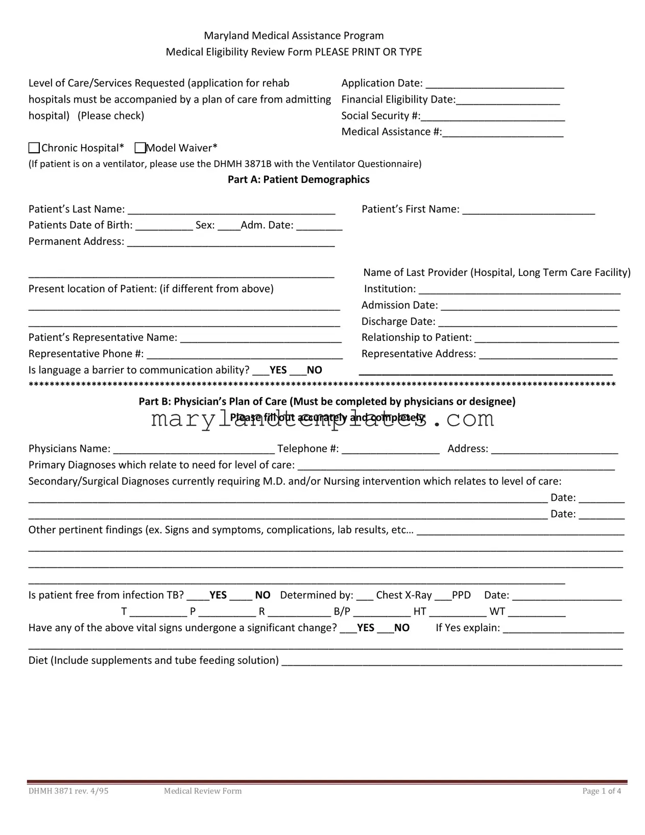 Printable 3871 Maryland Medicaid Template