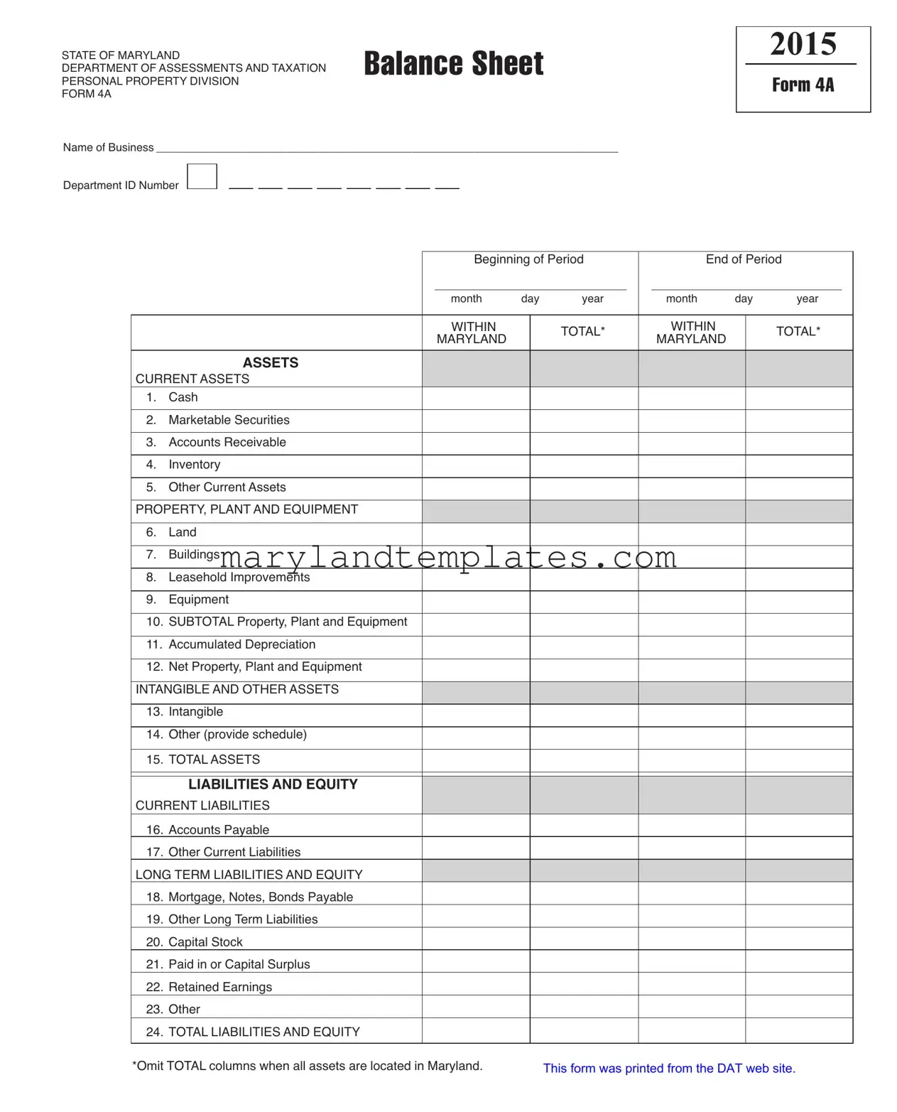 Printable 4A Maryland Template