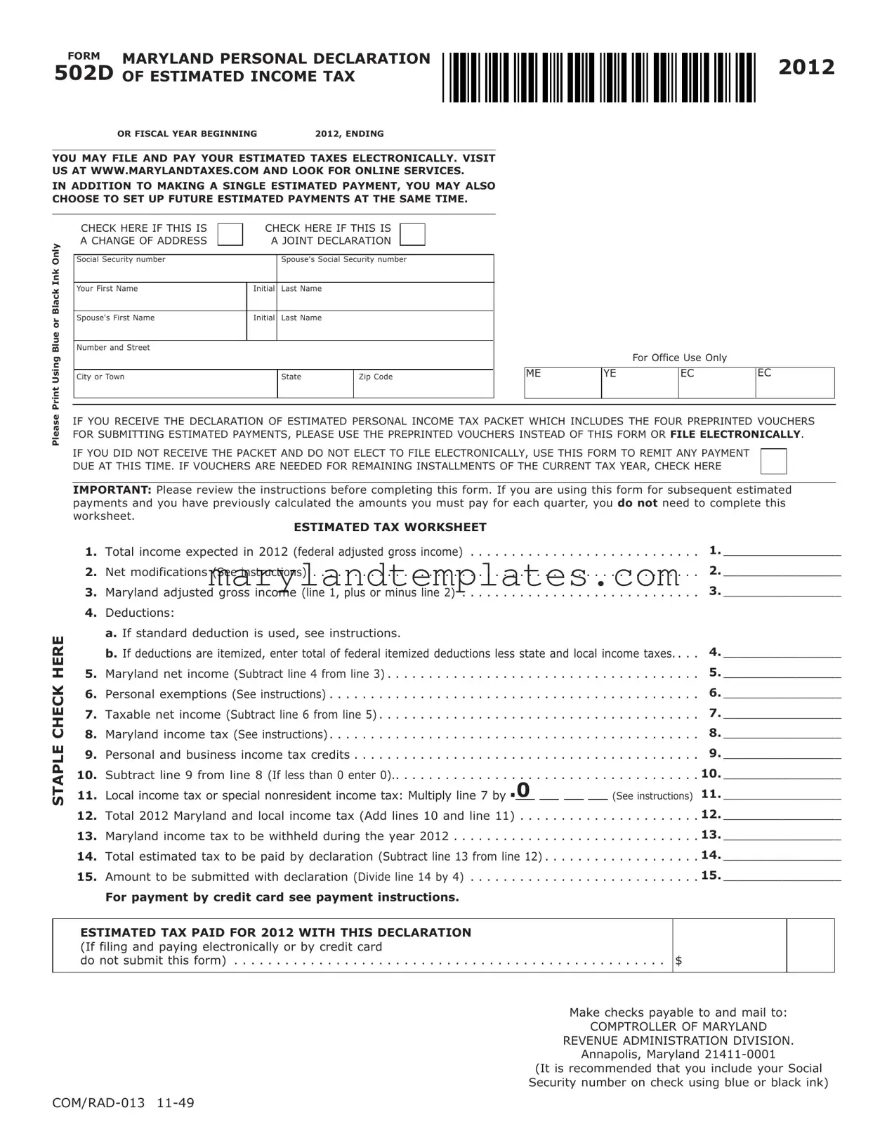 Printable 502D Maryland Template