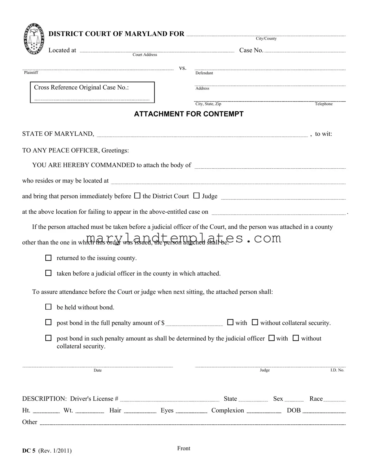 Printable Dc 5 Maryland Template