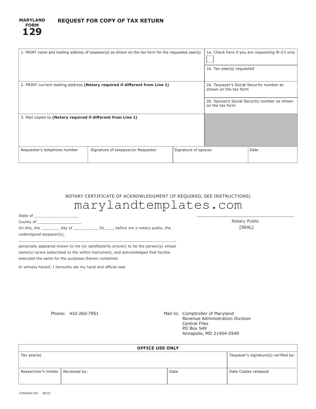Printable Maryland 129 Template