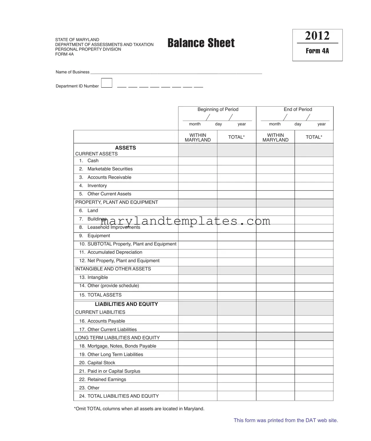 Printable Maryland 4A Template