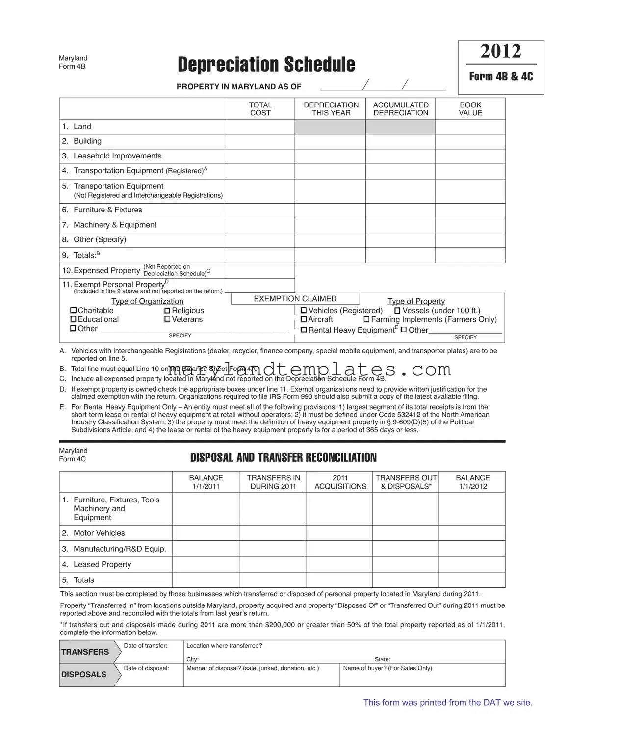 Printable Maryland 4B Template