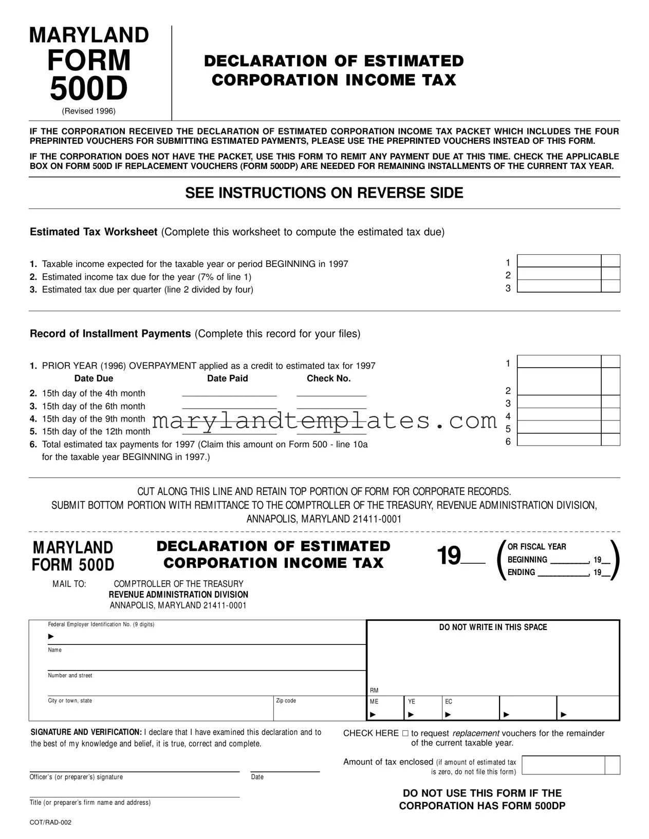 Printable Maryland 500D Template