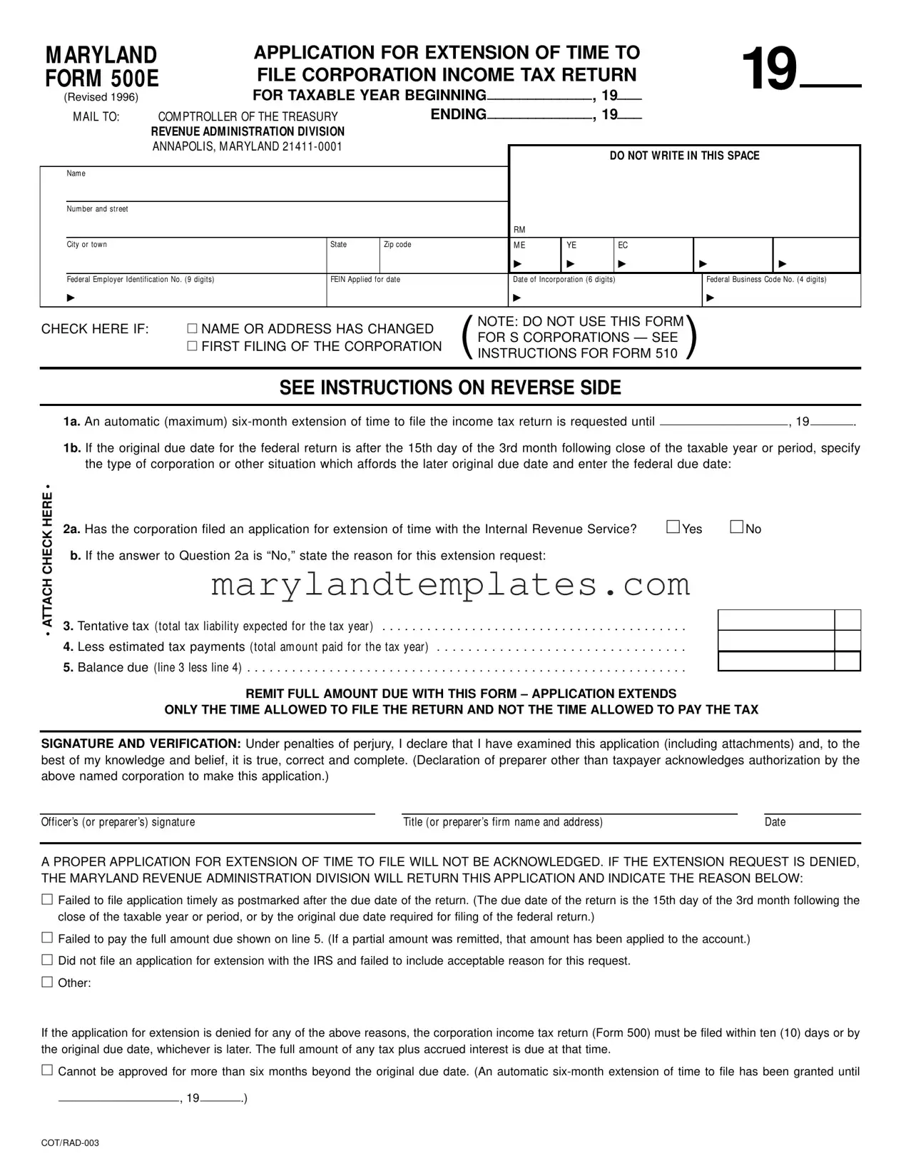 Printable Maryland 500E Template