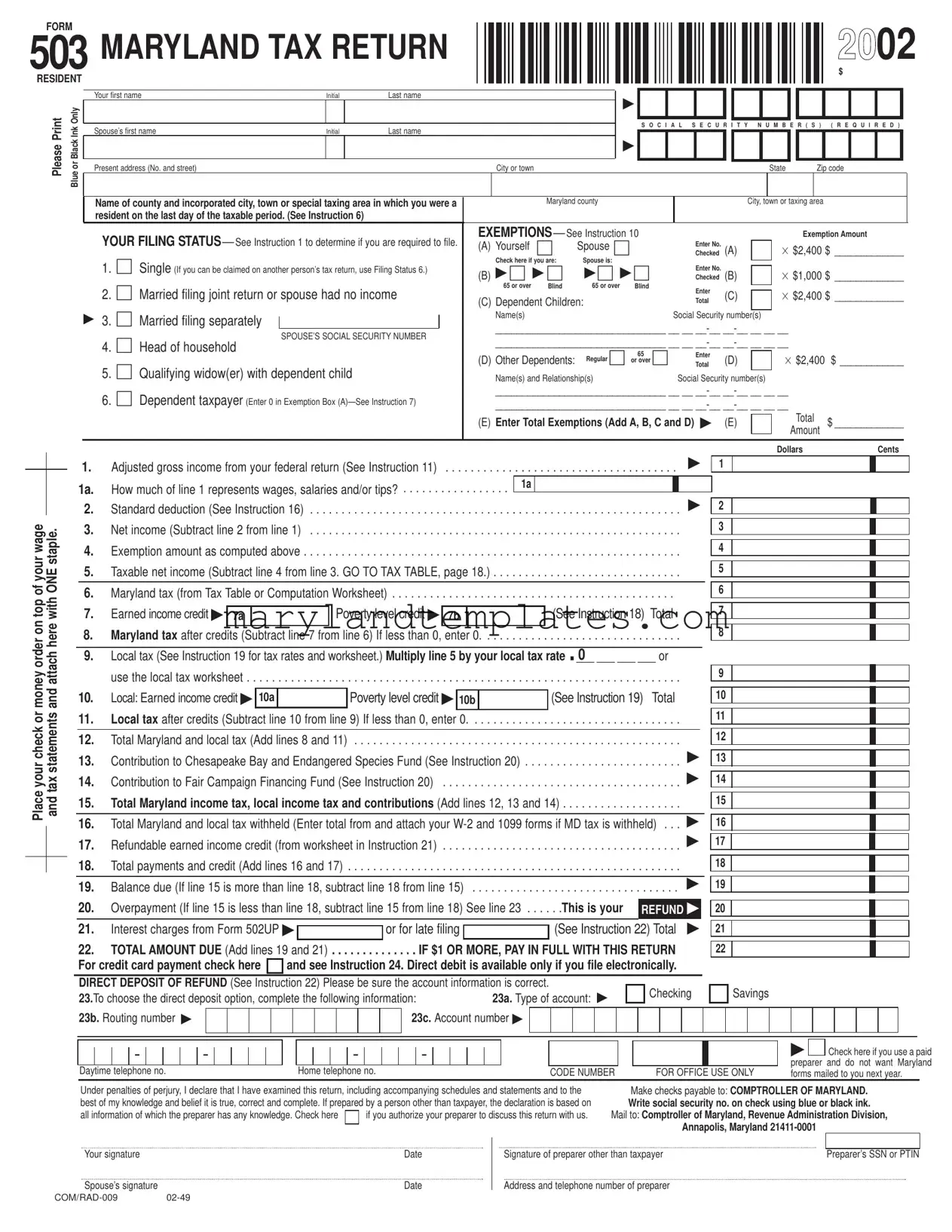 Printable Maryland 503 Template