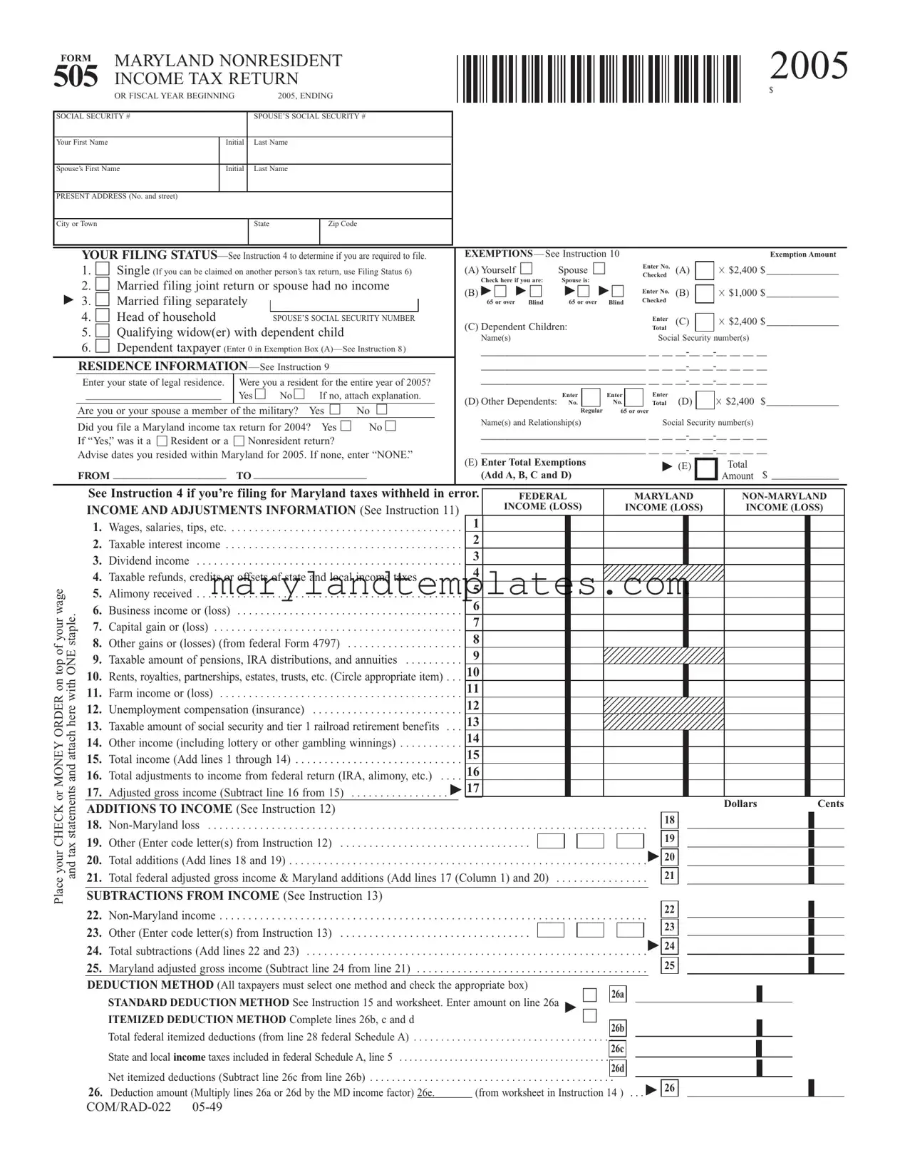 Printable Maryland 505 Template