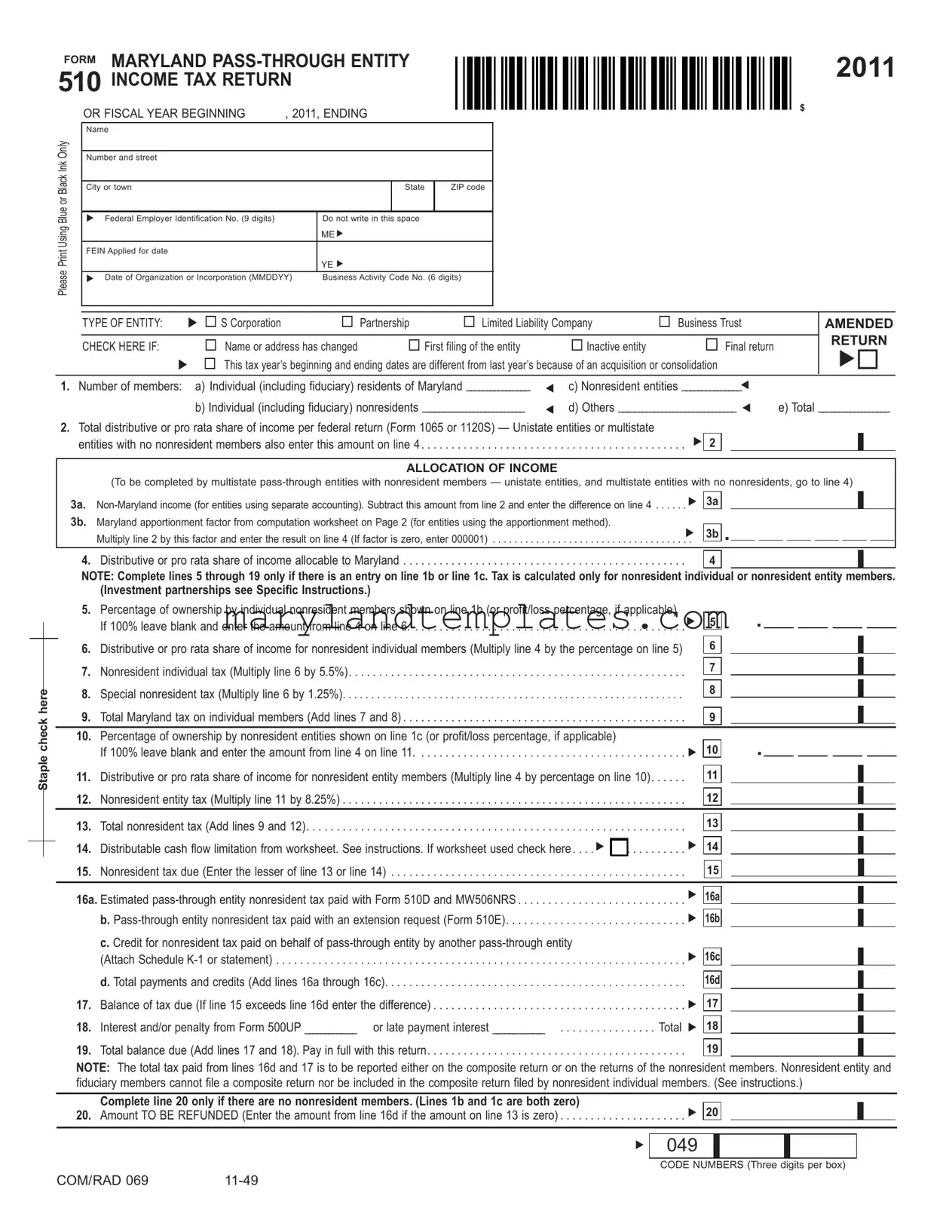 Printable Maryland 510 Template