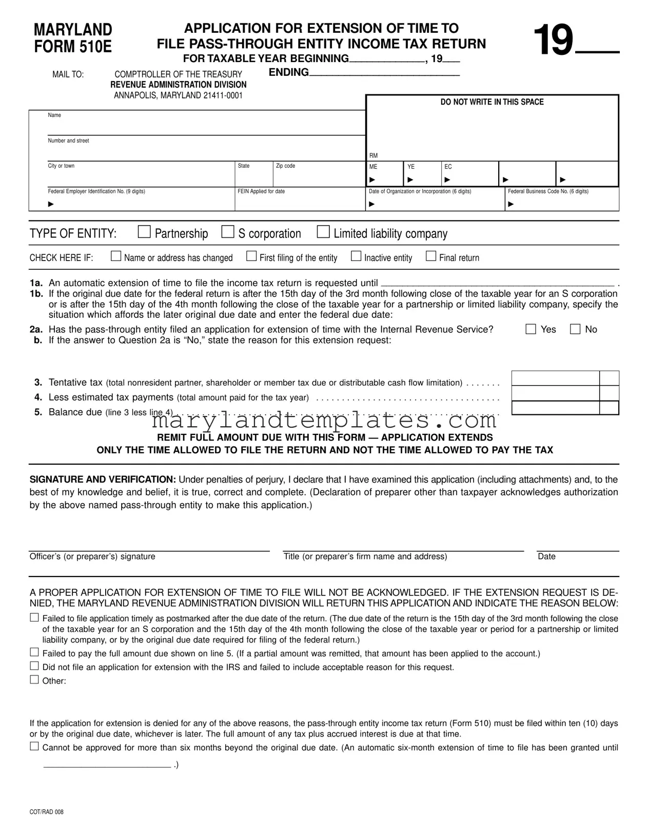Printable Maryland 510E Template