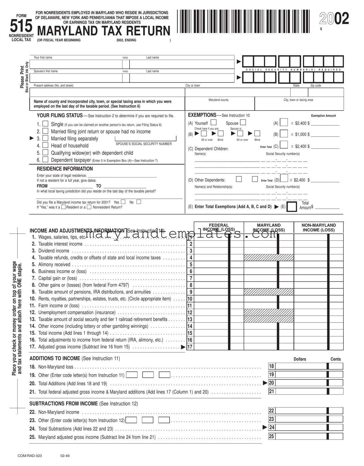 Printable Maryland 515 Template