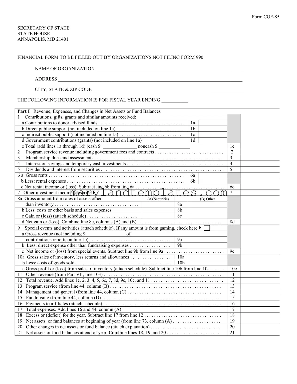 Printable Maryland Cof 85 Template