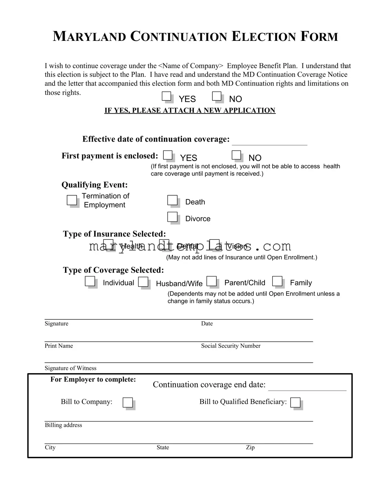 Printable Maryland Continuation Election Template