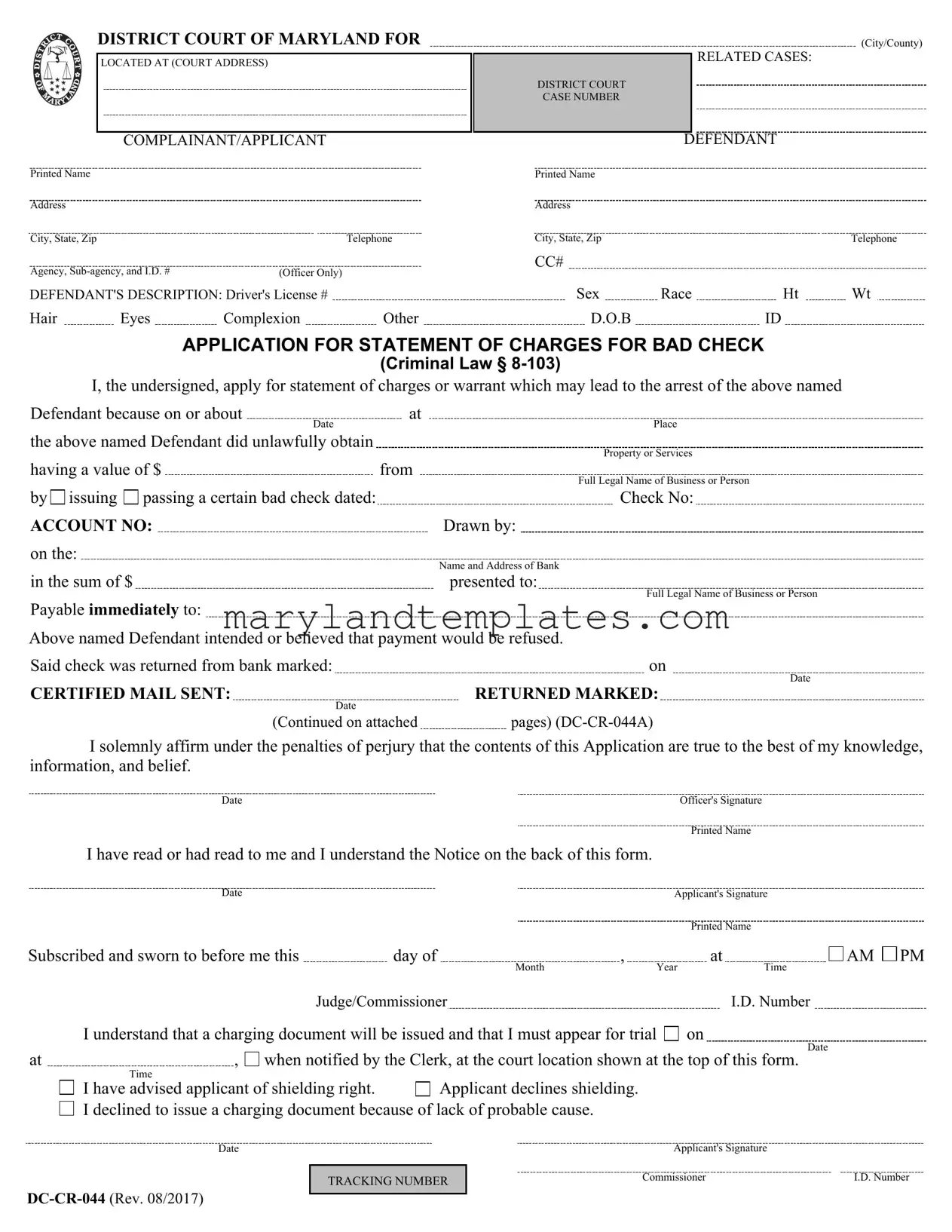 Printable Maryland Dc Cr 044 Template