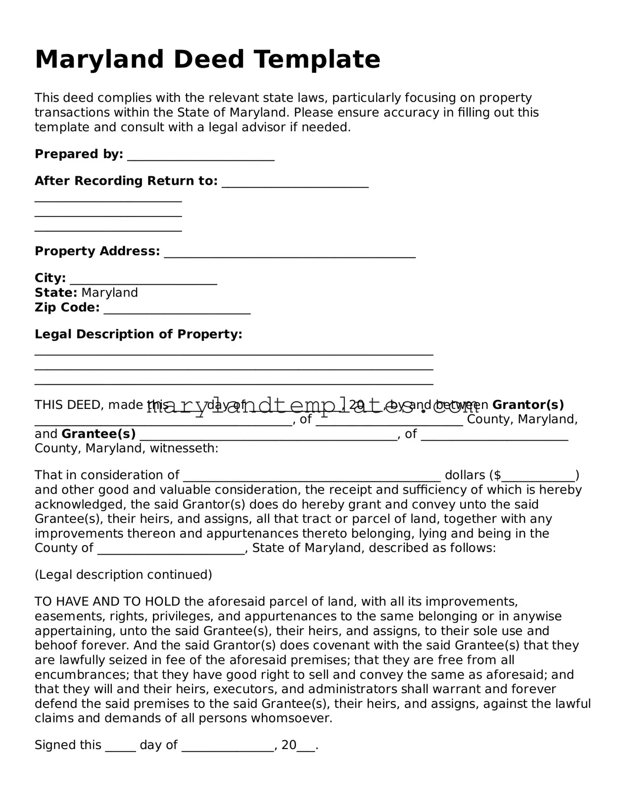 Fillable Maryland Deed Template