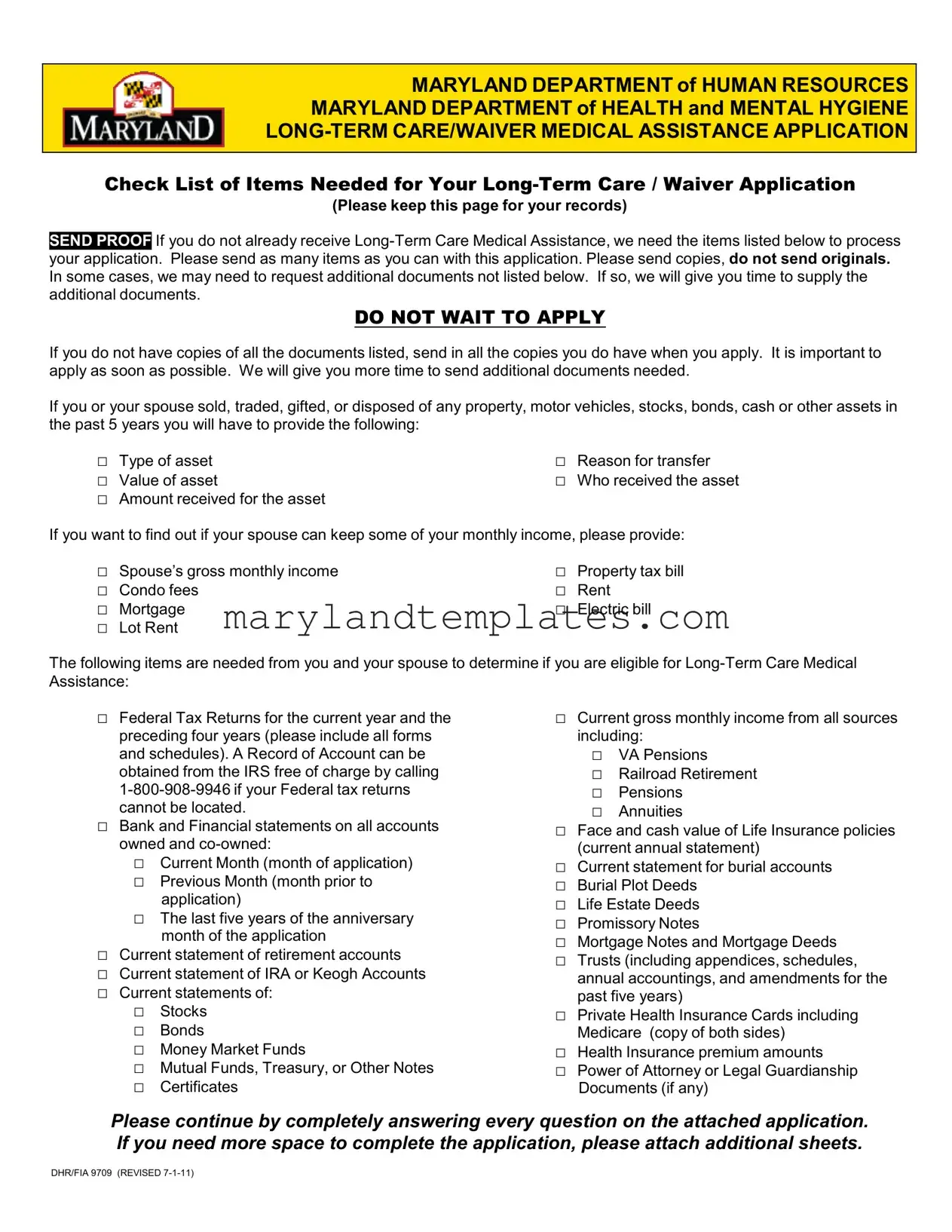 Printable Maryland Dhr Template