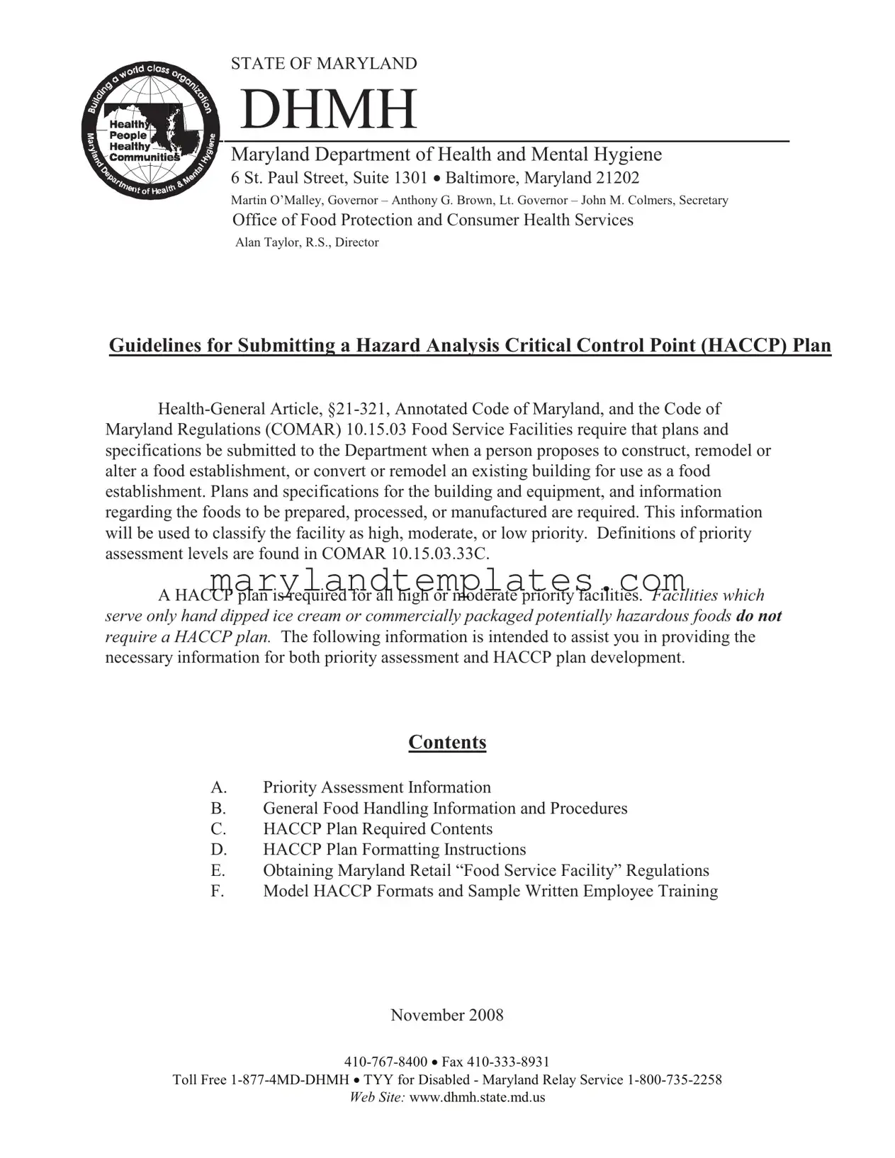 Printable Maryland Haccp Plan Template