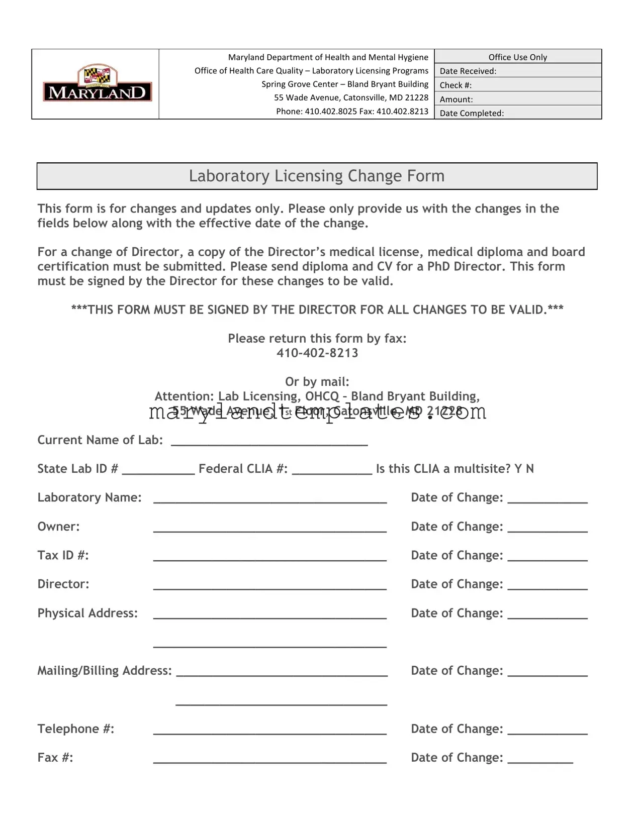 Printable Maryland Laboratory Licensing Template