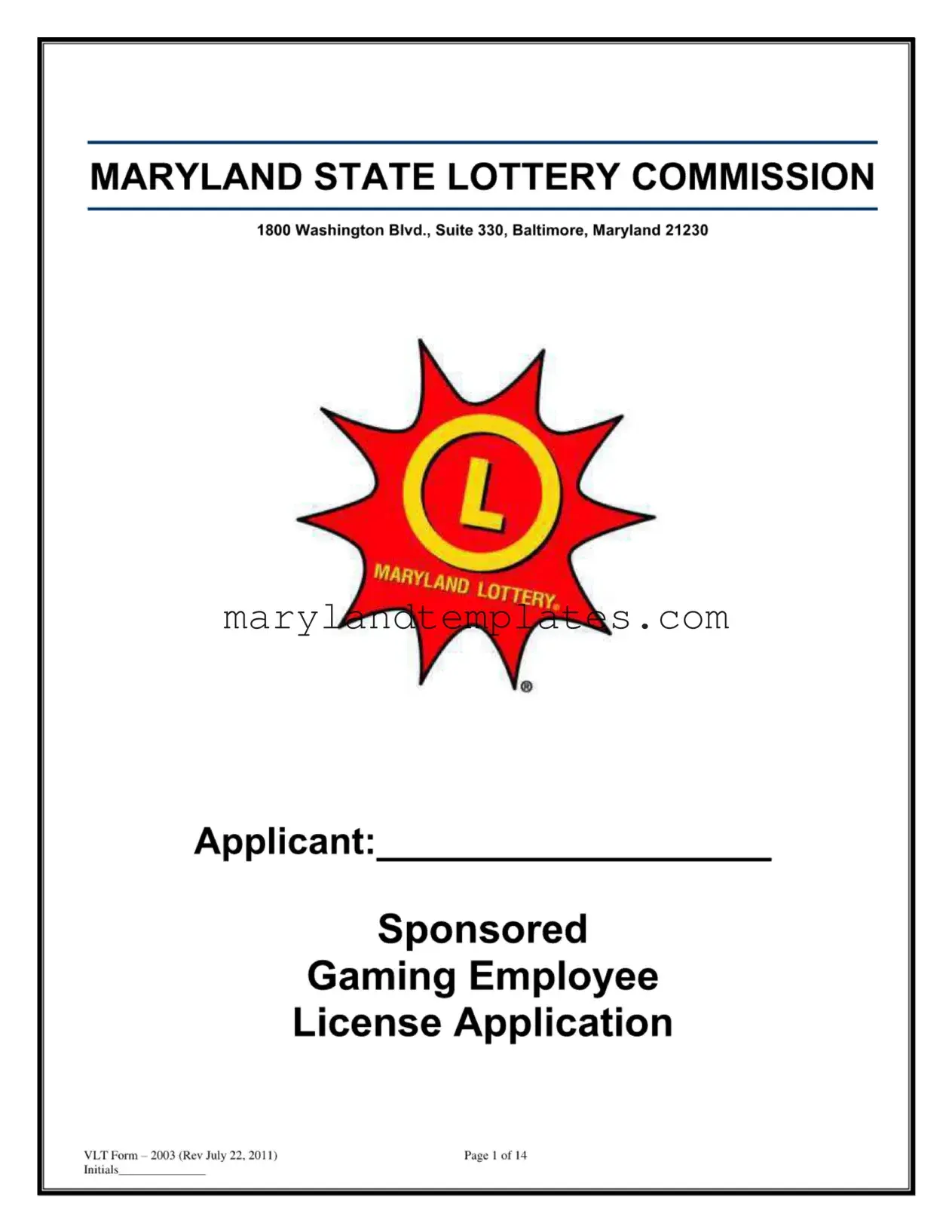 Printable Maryland Lottery License Template