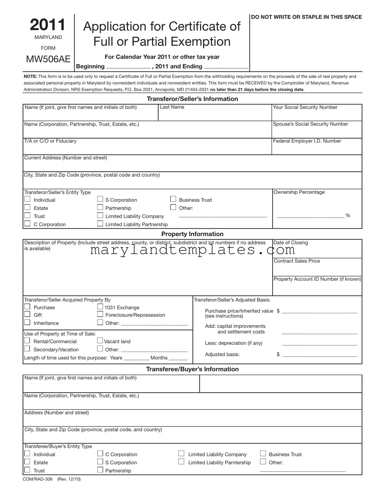 Printable Maryland Mw506Ae Template