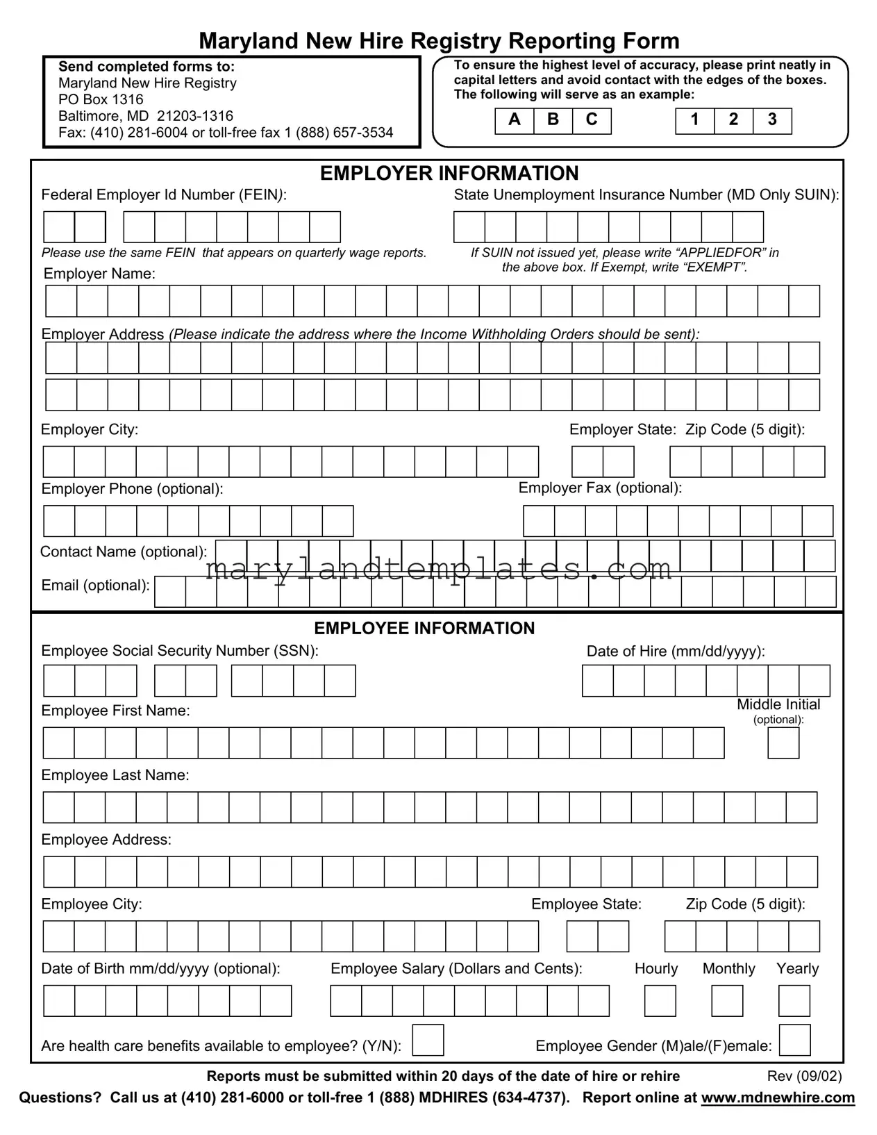 Printable Maryland New Hire Template