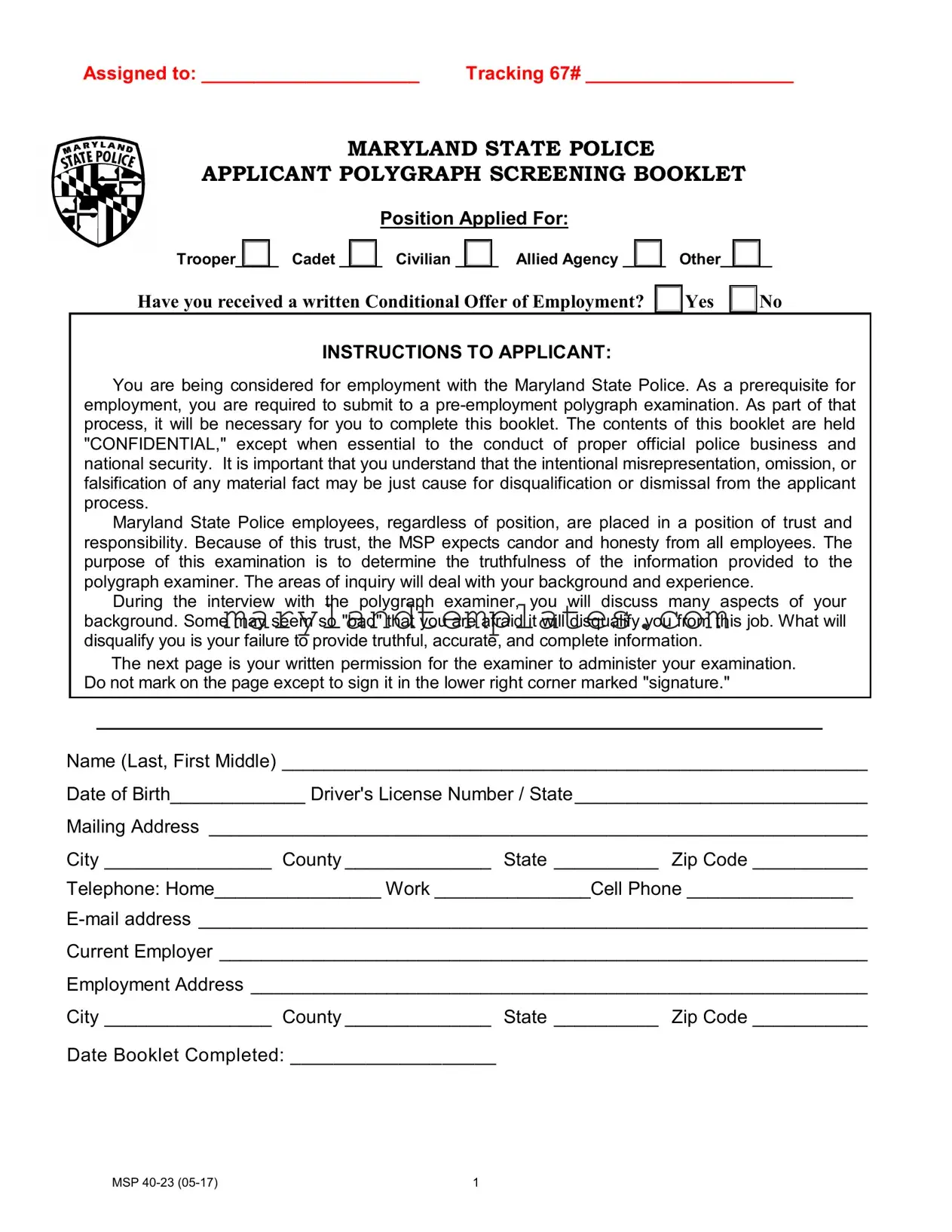 Printable Maryland Polygraph Police Template
