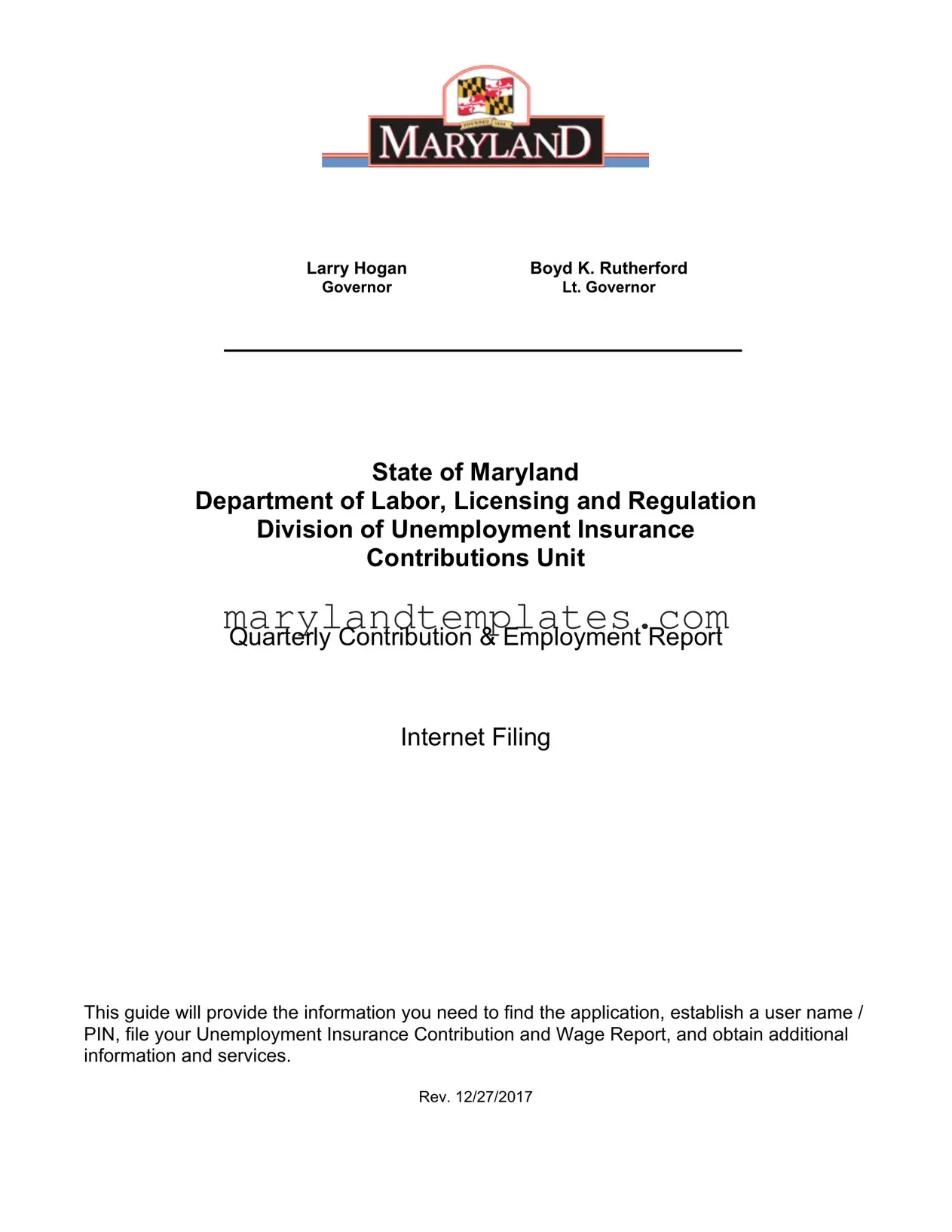 Printable Maryland Quarterly Contribution Report Template