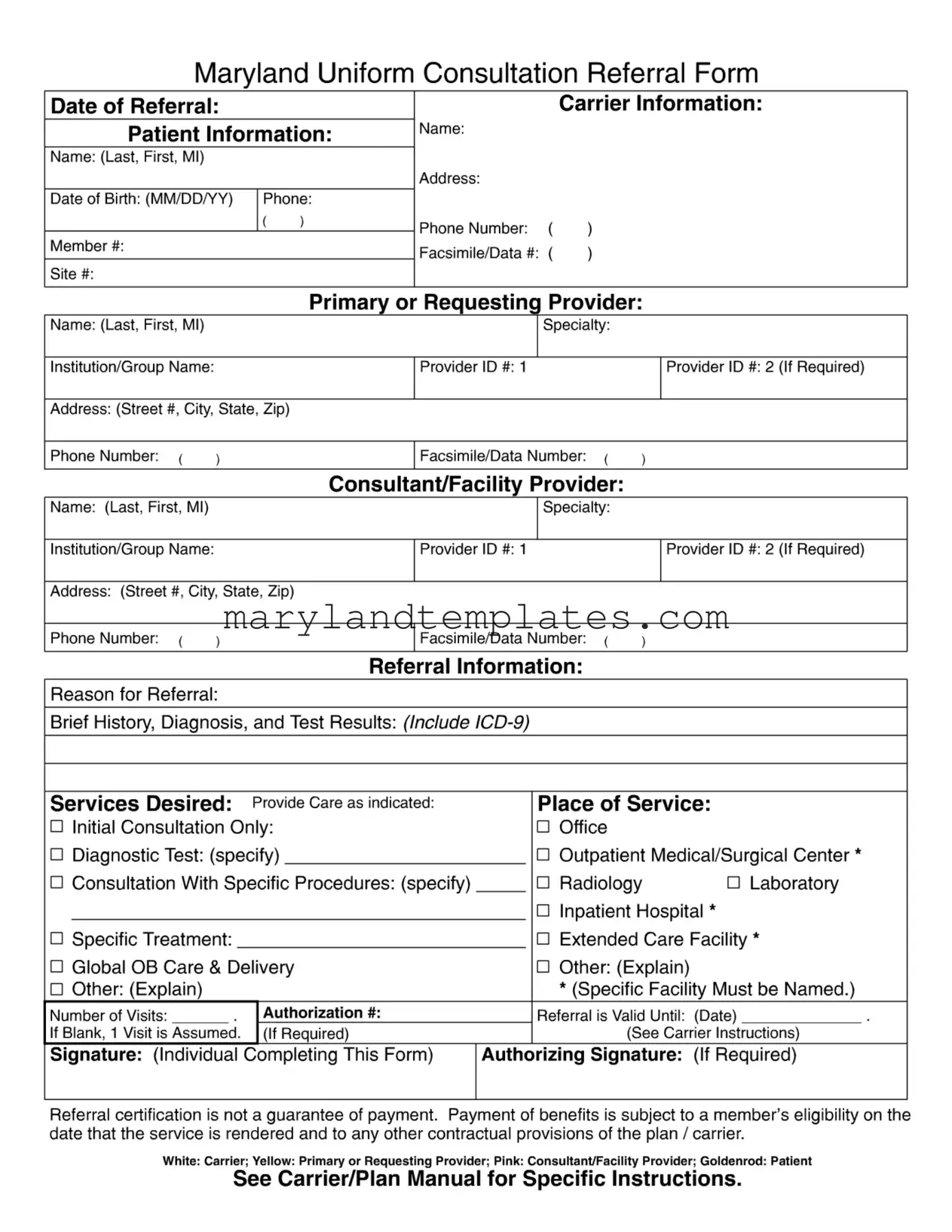 Printable Maryland Referral Template