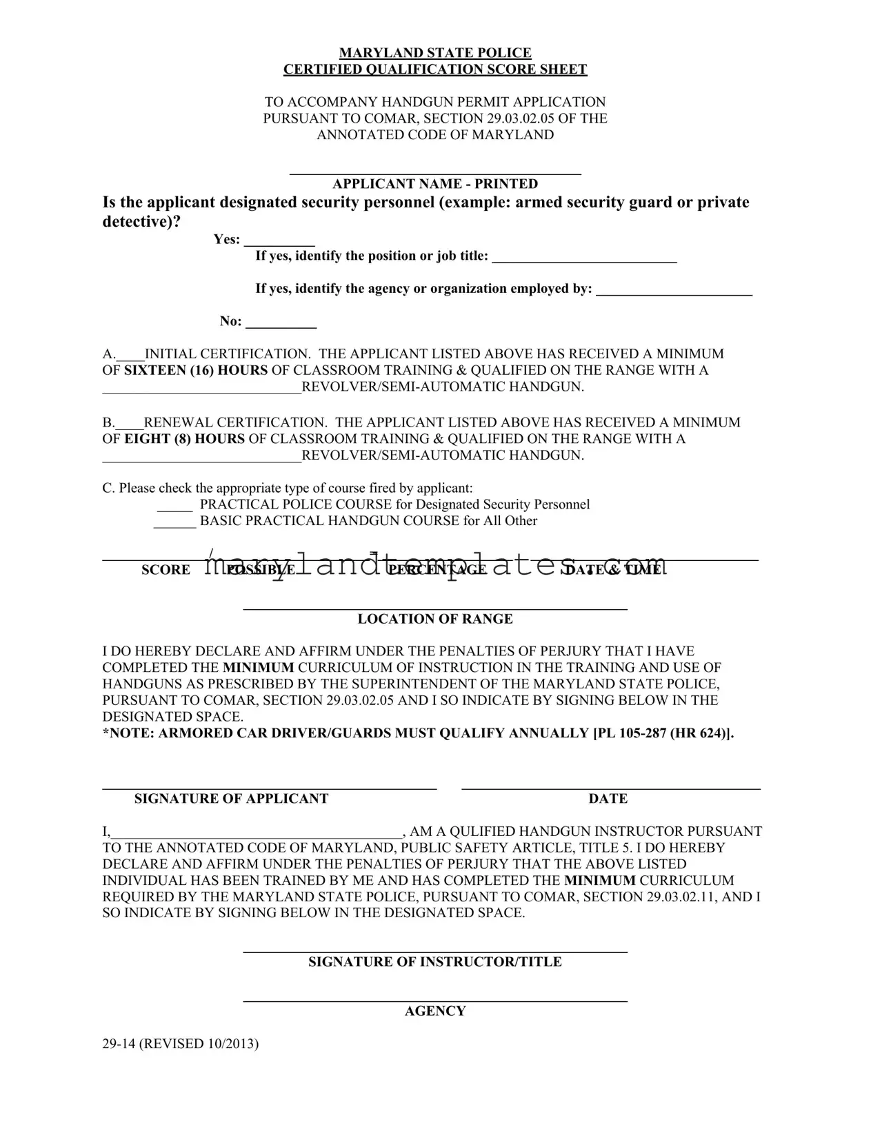 Printable Maryland Score Sheet Template