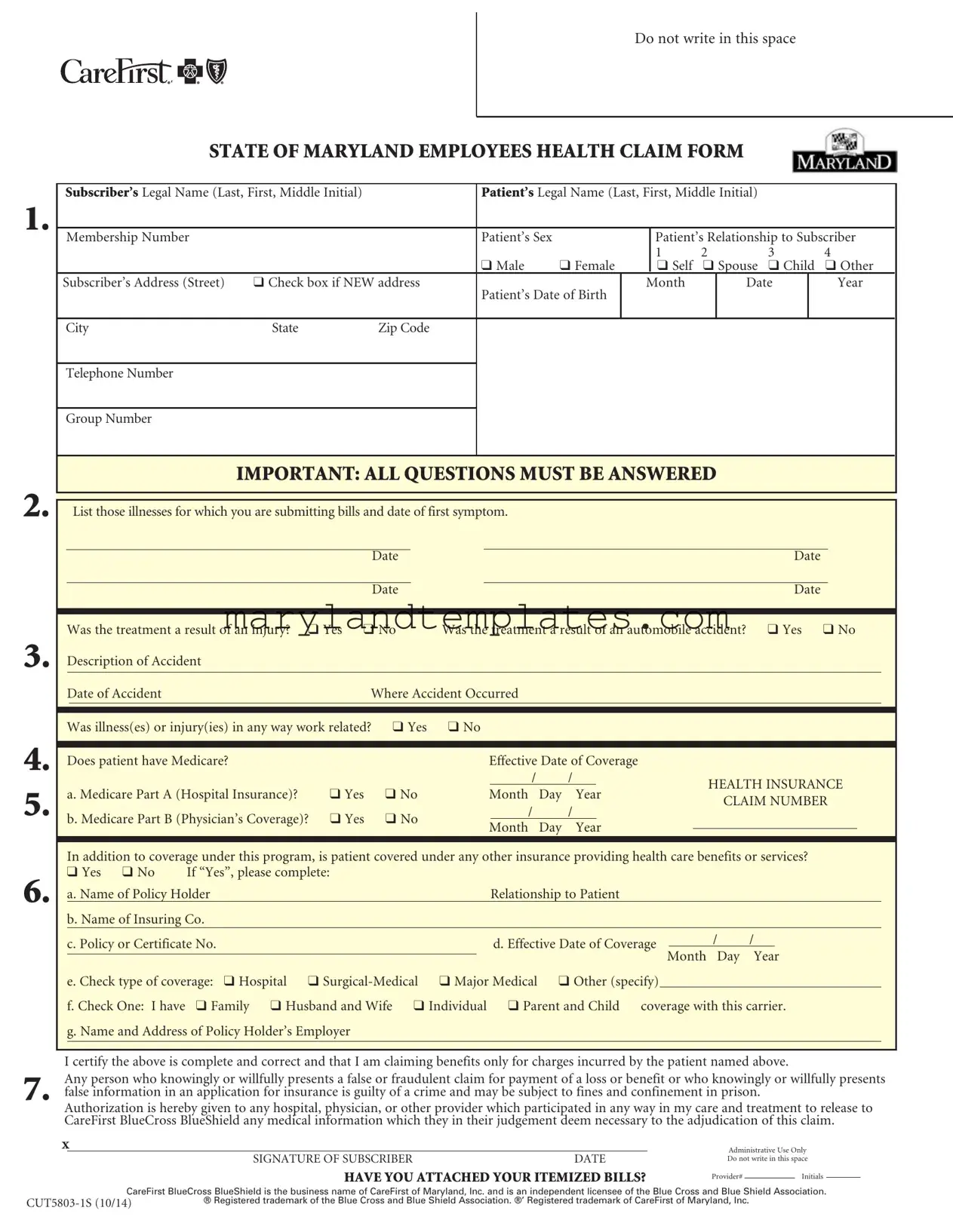 Printable Maryland State Claim Template