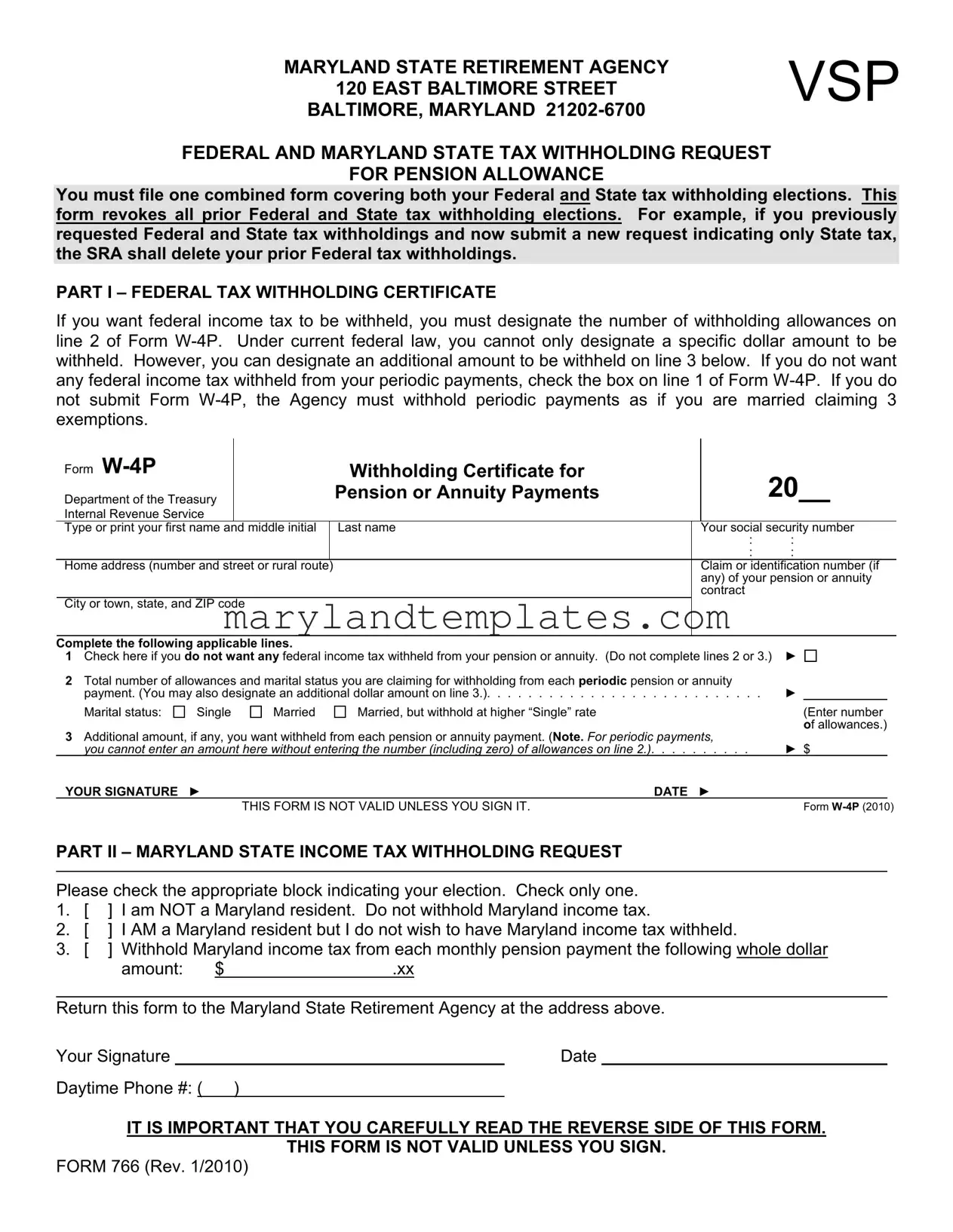 Printable Maryland Tax 766 Template