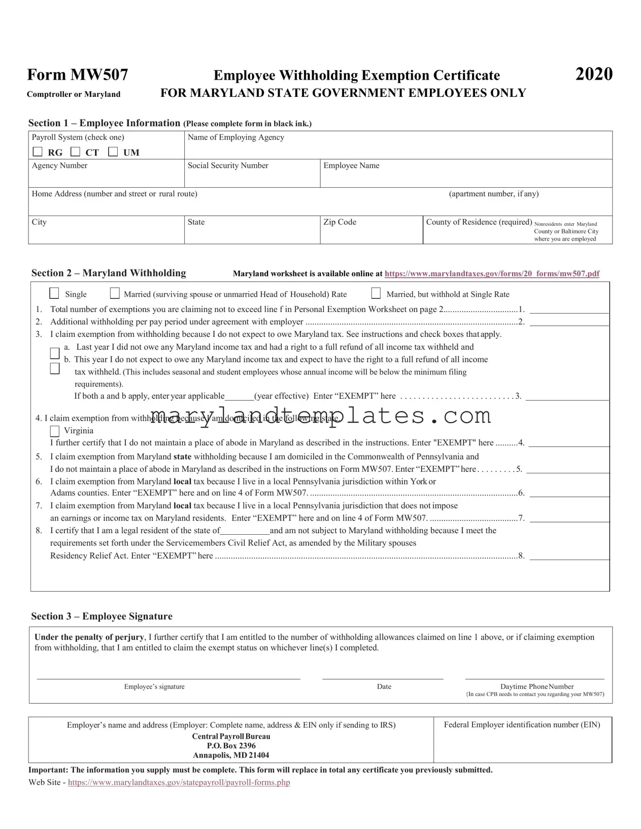 Printable Maryland W4 Template