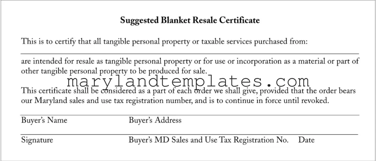 Printable Resale Certificate Maryland Template