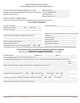 Printable 3871 Maryland Medicaid Template