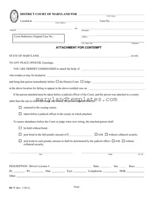Printable Dc 5 Maryland Template