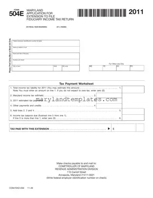 Printable Maryland 504E Template