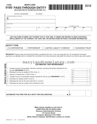 Printable Maryland 510D Template