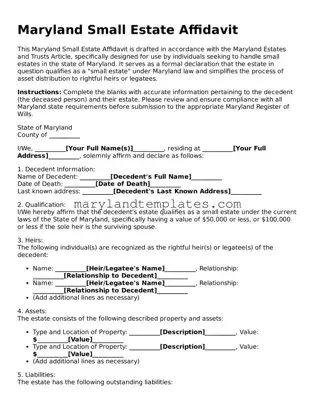 Fillable Maryland Small Estate Affidavit Template