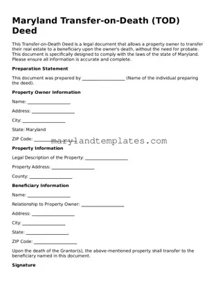 Fillable Maryland Transfer-on-Death Deed Template