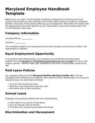 Fillable Maryland Employee Handbook Template