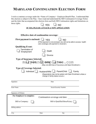 Printable Maryland Continuation Election Template