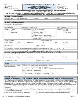 Printable Maryland Credentialing Application Template