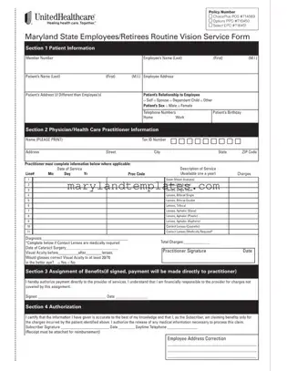 Printable Maryland Employees Vision Template