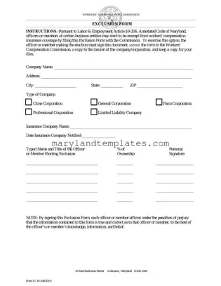 Printable Maryland Exclusion Template