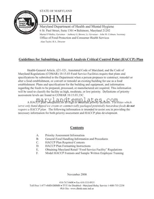 Printable Maryland Haccp Plan Template