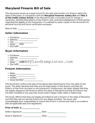 Fillable Maryland Firearm Bill of Sale Template