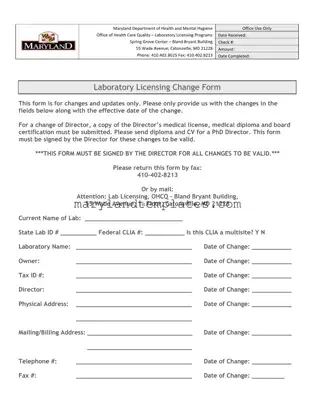 Printable Maryland Laboratory Licensing Template