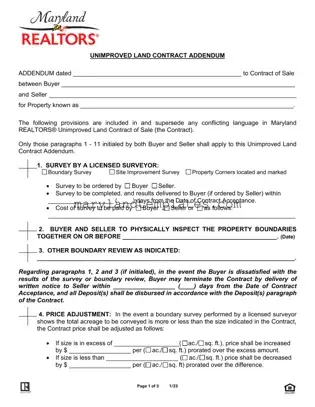 Printable Maryland Land Contract Addendum Template
