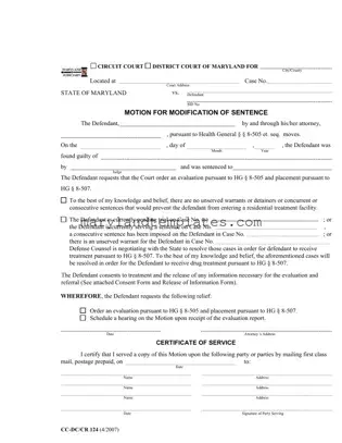 Printable Maryland Modification Sentence Template