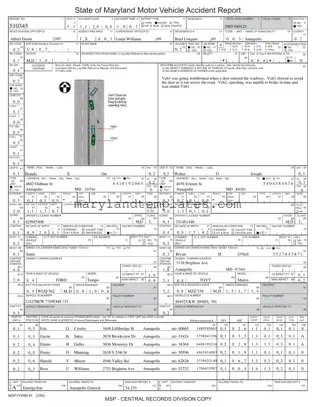 Printable Maryland Motor Vehicle Accident Report Template