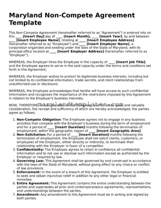 Fillable Maryland Non-compete Agreement Template